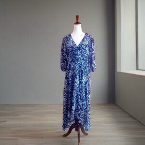 NWT - Calvin Klein Blue and White V-Neck Dress